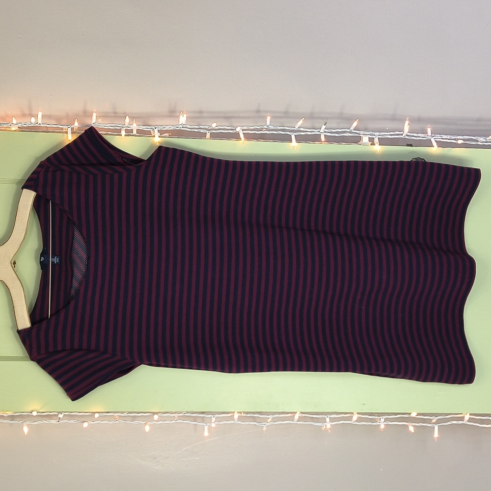 Women's GAP capsleeve midi navy burgundy ribbed striped T-shirt Dress XL